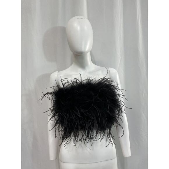 Lamarque 'Zaina' Black Cropped Feathered Top Size XS - Picture 2 of 5